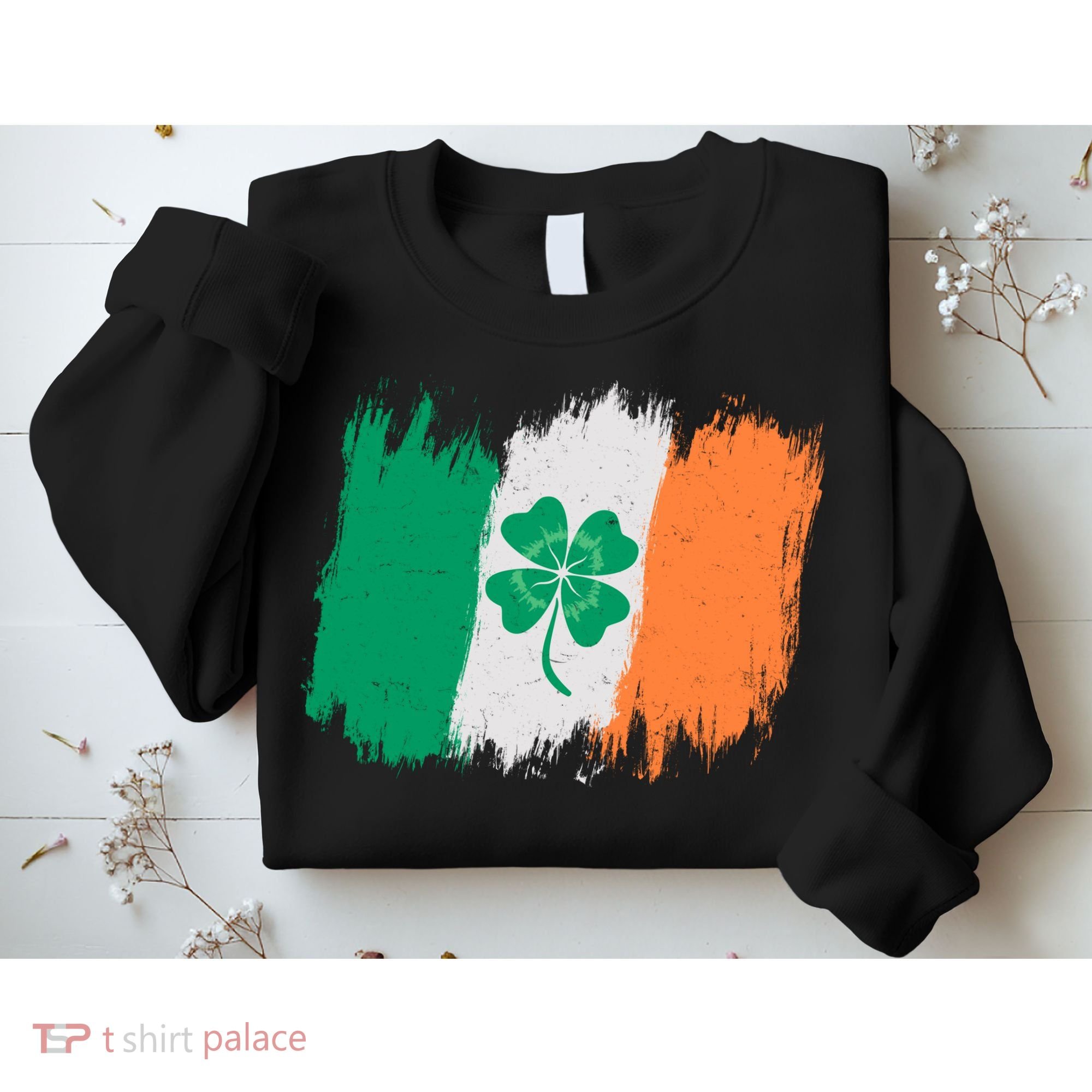 Cool St Patrick's Day Painted Distressed Irish Shamrock Flag Sweatshirt