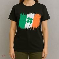 Cool St Patrick's Day Painted Distressed Irish Shamrock Flag T-Shirt thumb 4