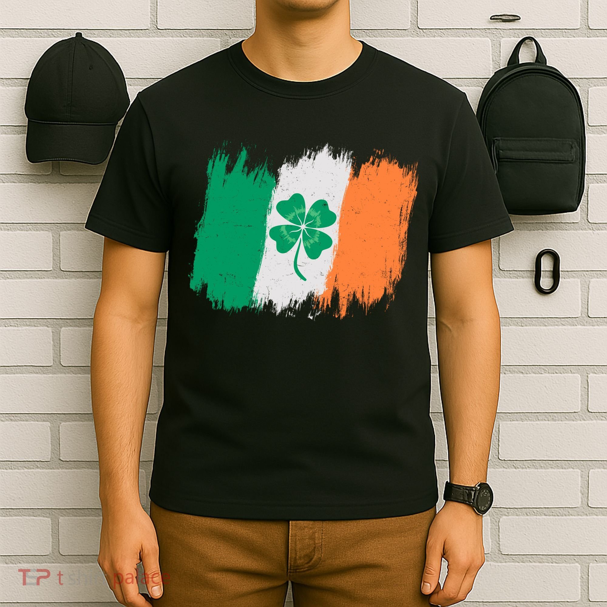 Cool St Patrick's Day Painted Distressed Irish Shamrock Flag T-Shirt