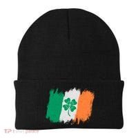 Cool St Patrick's Day Painted Distressed Irish Shamrock Flag Beanie thumb 0
