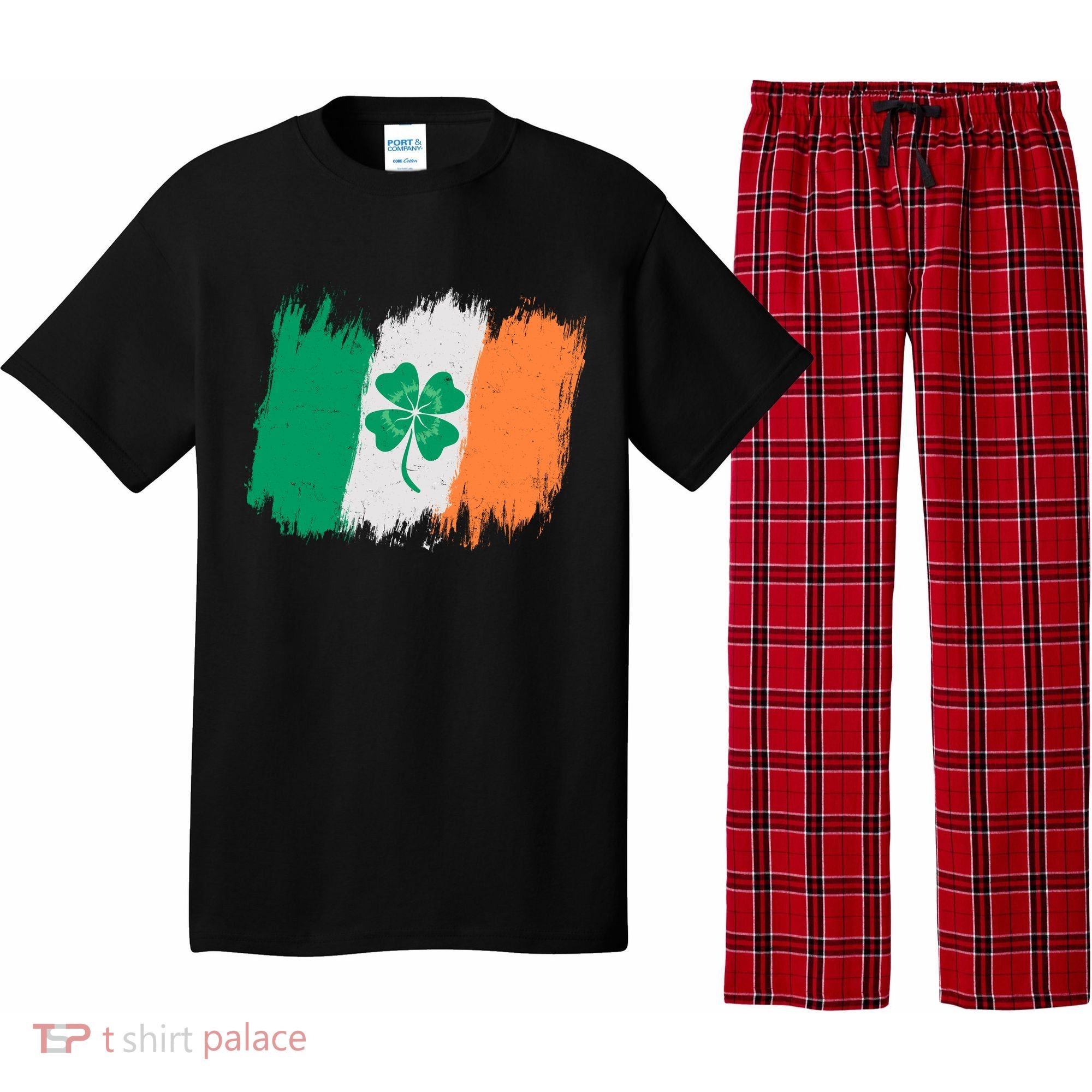 Cool St Patrick's Day Painted Distressed Irish Shamrock Flag Pajama Set