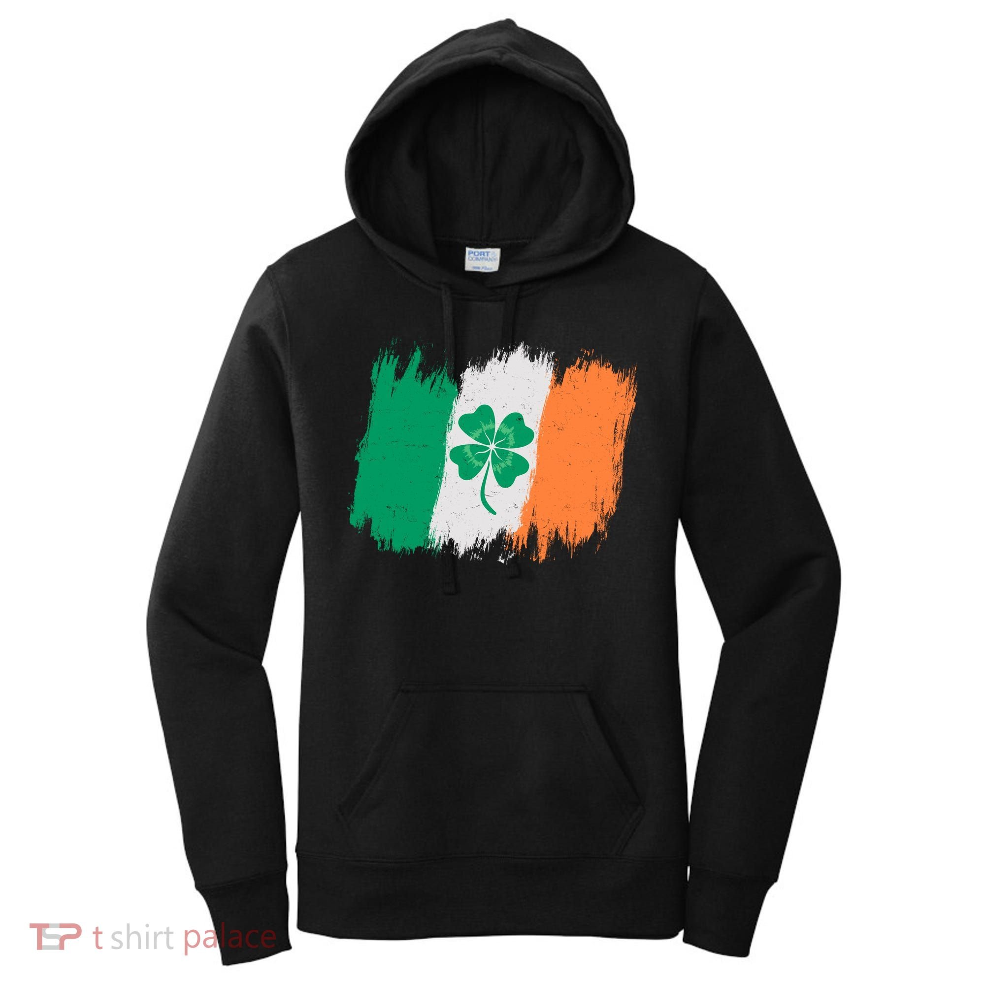 Cool St Patrick's Day Painted Distressed Irish Shamrock Flag Women's Hoodie