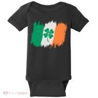 Cool St Patrick's Day Painted Distressed Irish Shamrock Flag Baby Bodysuit thumb 0