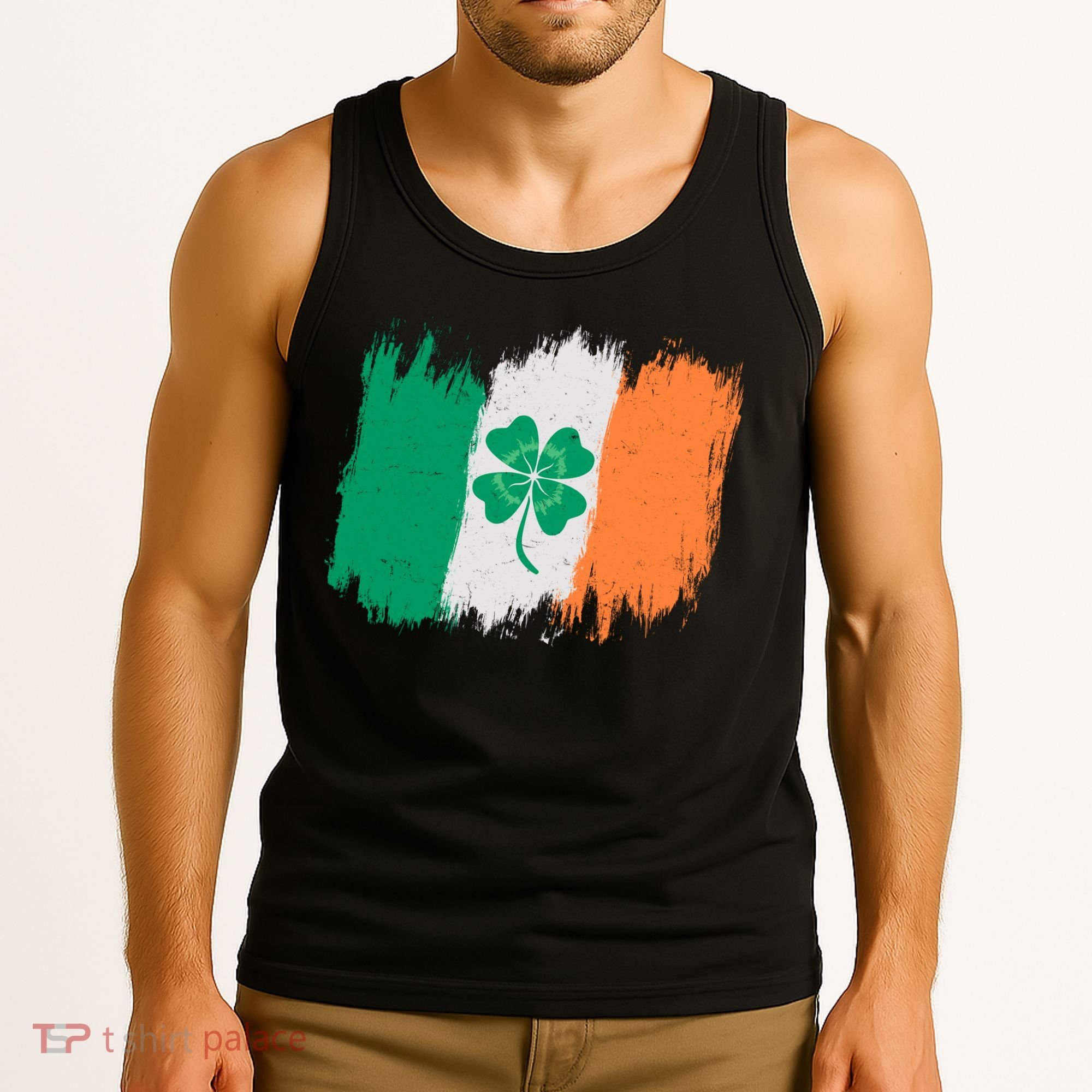 Cool St Patrick's Day Painted Distressed Irish Shamrock Flag Tank Top