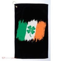 Cool St Patrick's Day Painted Distressed Irish Shamrock Flag Golf Towel thumb 0