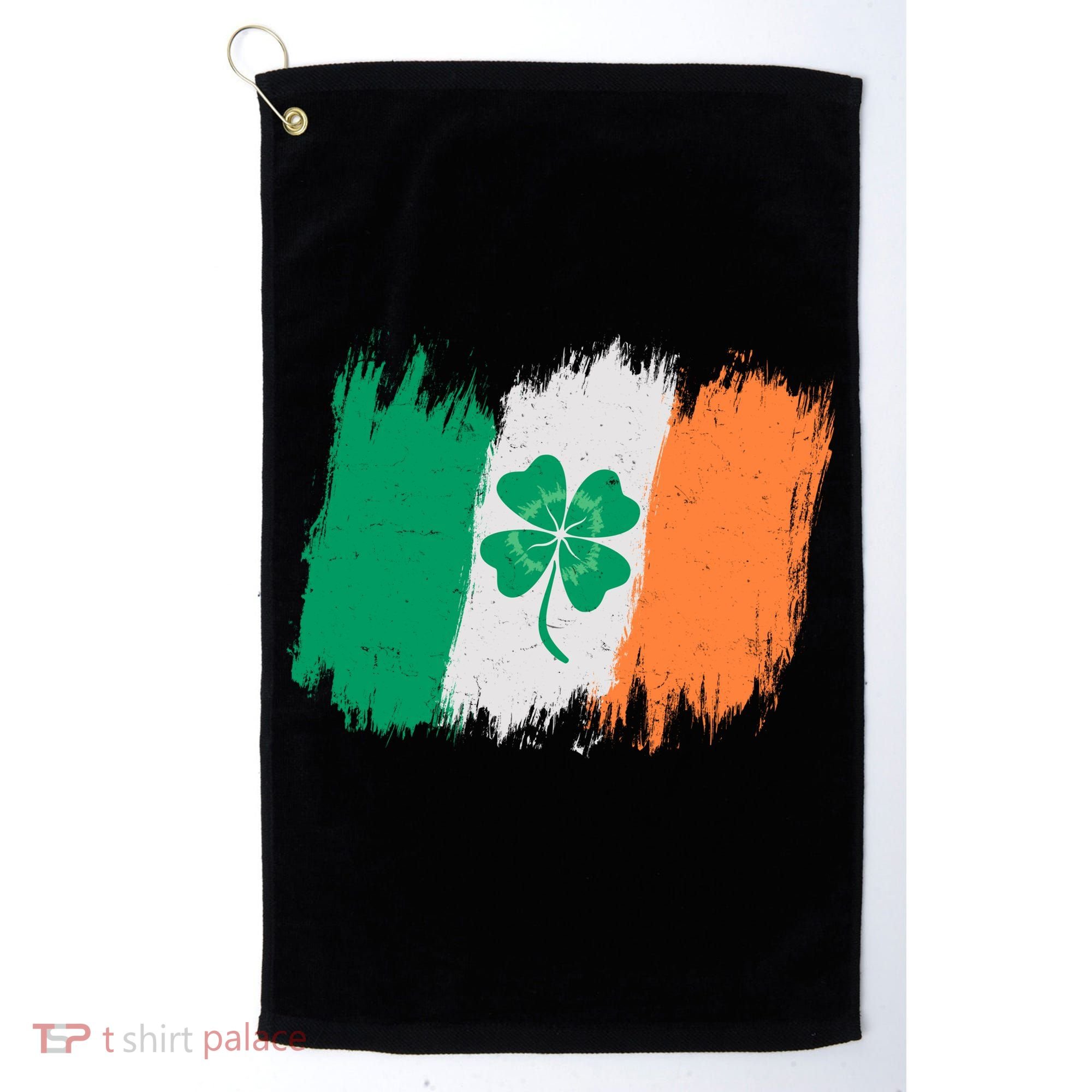 Cool St Patrick's Day Painted Distressed Irish Shamrock Flag Golf Towel