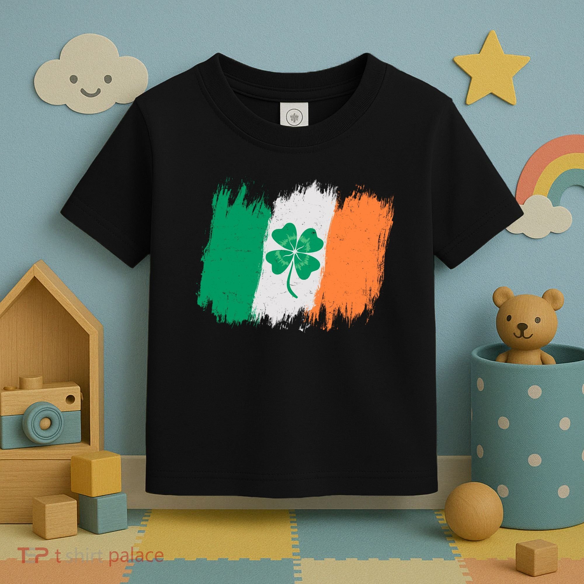 Cool St Patrick's Day Painted Distressed Irish Shamrock Flag Toddler T-Shirt