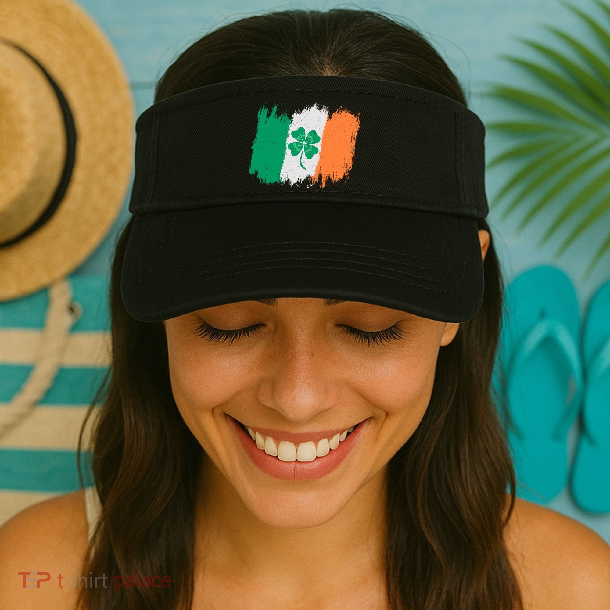 Cool St Patrick's Day Painted Distressed Irish Shamrock Flag Visor