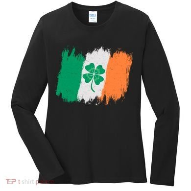 Cool St Patrick's Day Painted Distressed Irish Shamrock Flag Women's Long Sleeve Shirt