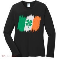 Cool St Patrick's Day Painted Distressed Irish Shamrock Flag Women's Long Sleeve Shirt thumb 0