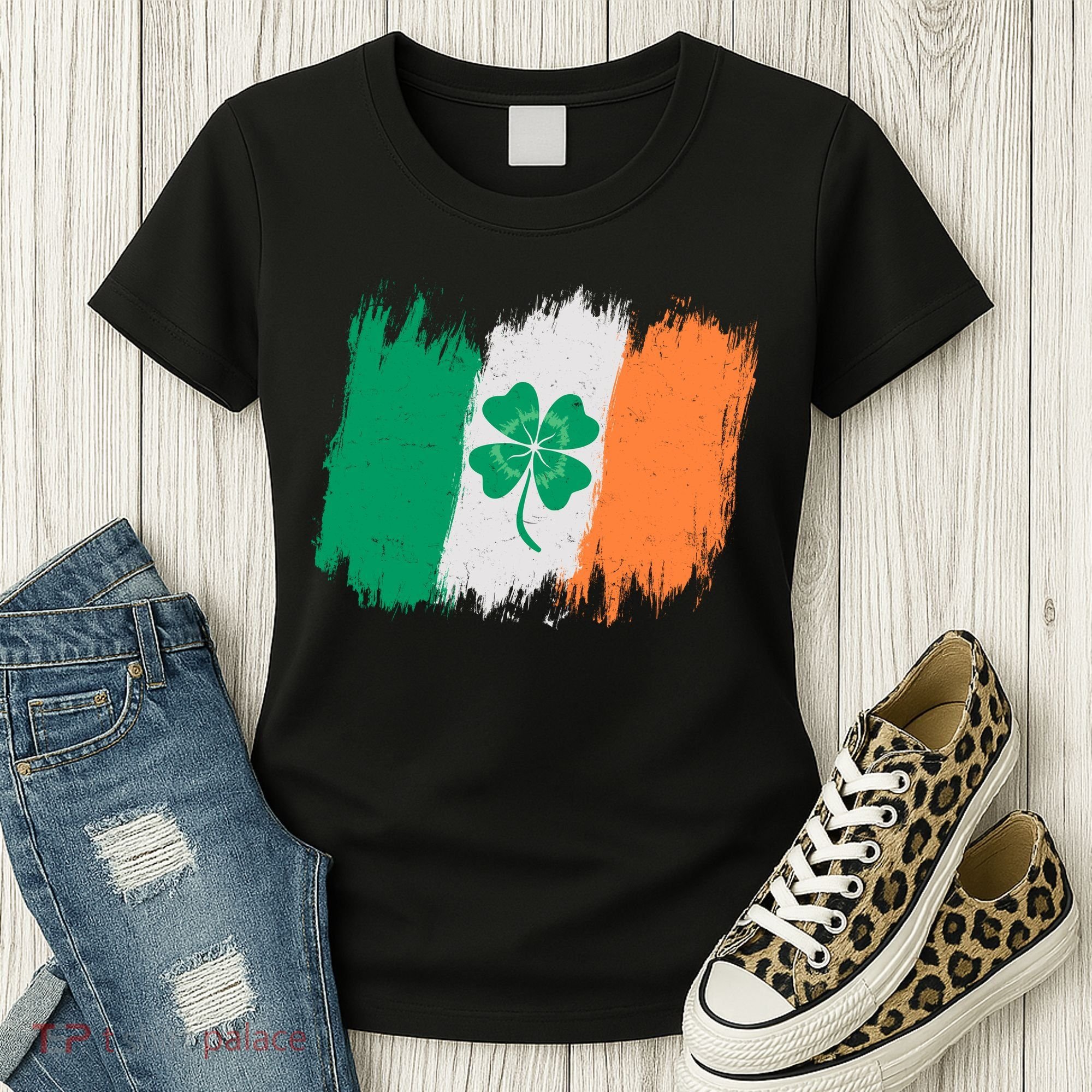 Cool St Patrick's Day Painted Distressed Irish Shamrock Flag Women's T-Shirt