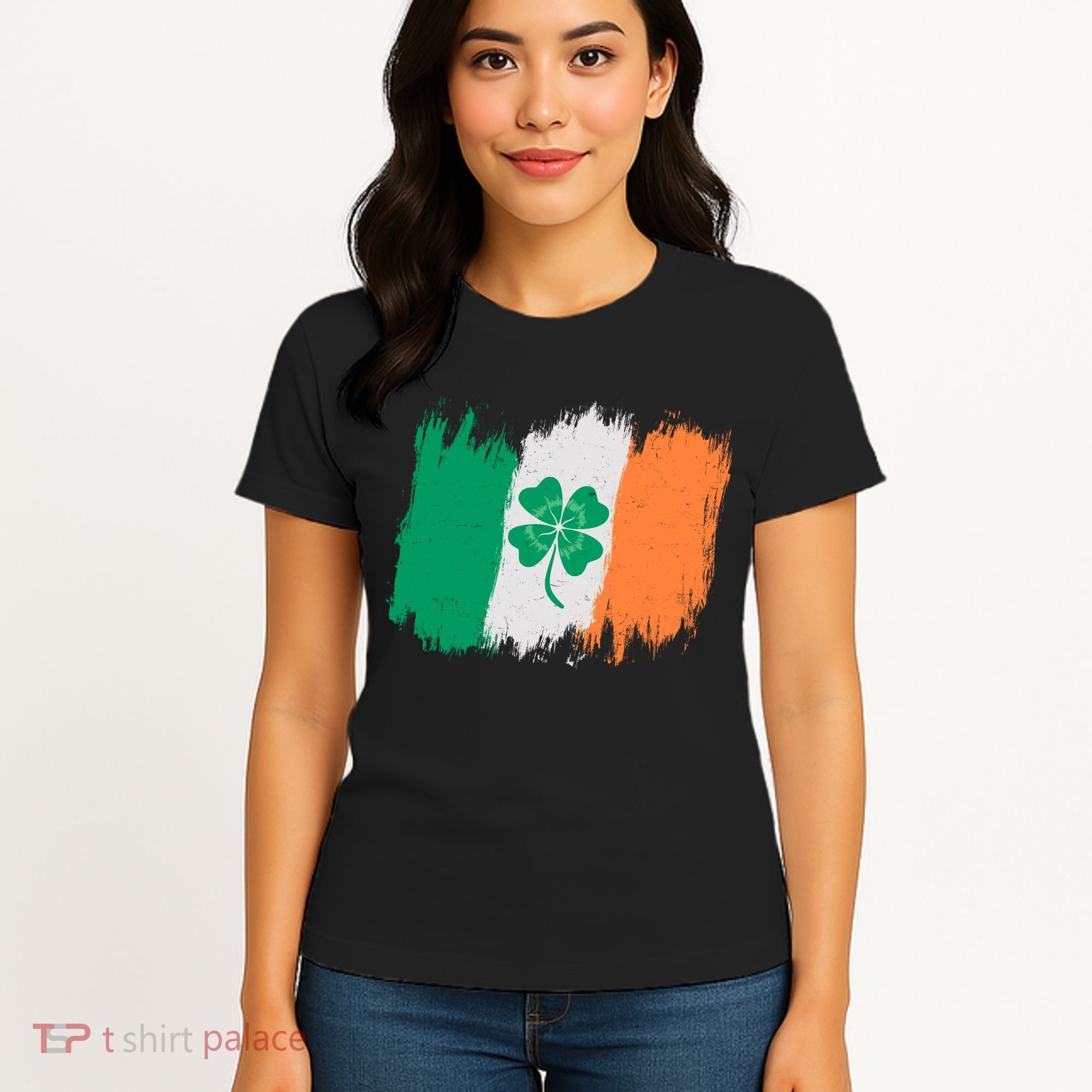 Cool St Patrick's Day Painted Distressed Irish Shamrock Flag Women's T-Shirt