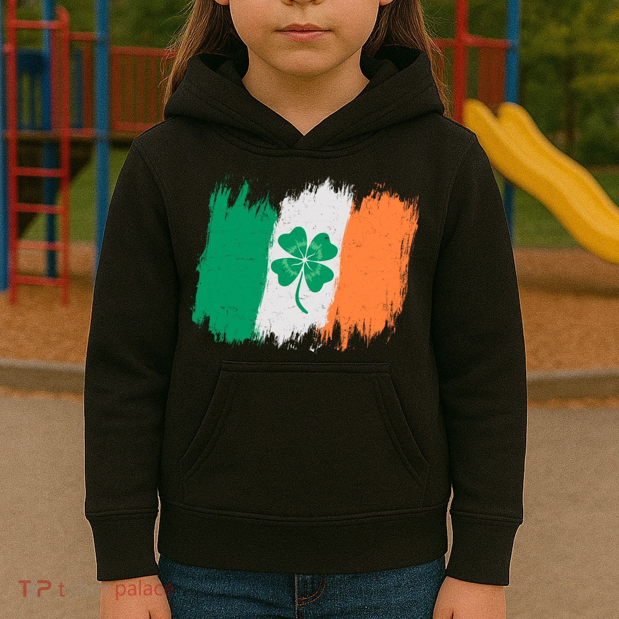 Cool St Patrick's Day Painted Distressed Irish Shamrock Flag Kids Hoodie