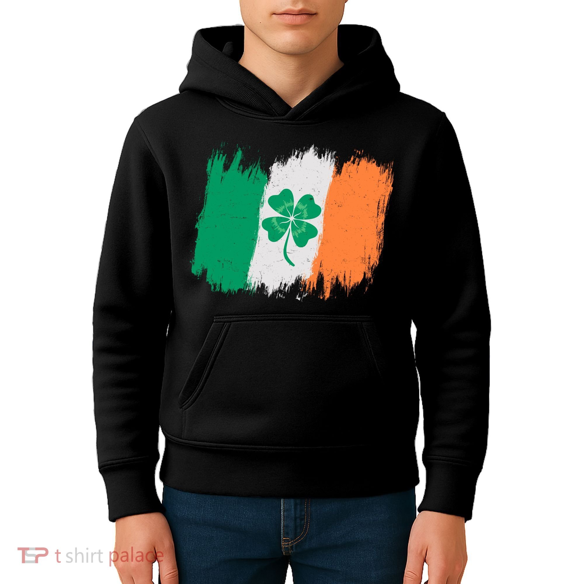 Cool St Patrick's Day Painted Distressed Irish Shamrock Flag Kids Hoodie