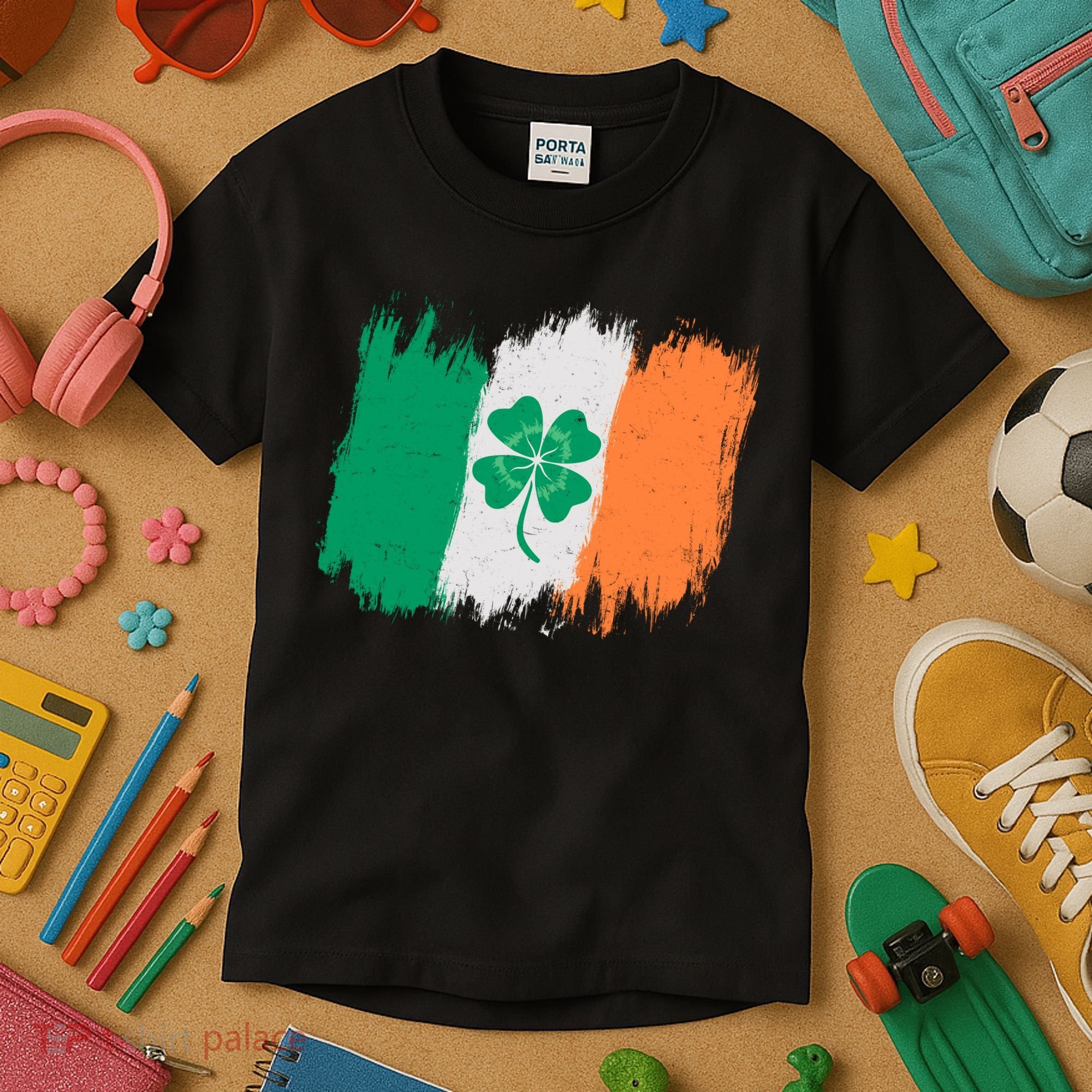 Cool St Patrick's Day Painted Distressed Irish Shamrock Flag Kids T-Shirt