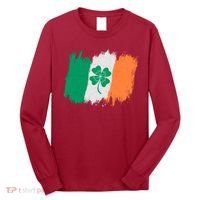 Cool St Patrick's Day Painted Distressed Irish Shamrock Flag Long Sleeve Shirt thumb 0