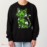 Cute St Patrick's Day Shamrock Clover Cat Women's Sweatshirt thumb 0