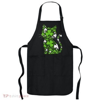 Cute St Patrick's Day Shamrock Clover Cat Apron