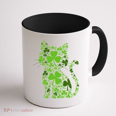 Cute St Patrick's Day Shamrock Clover Cat Coffee Mug back