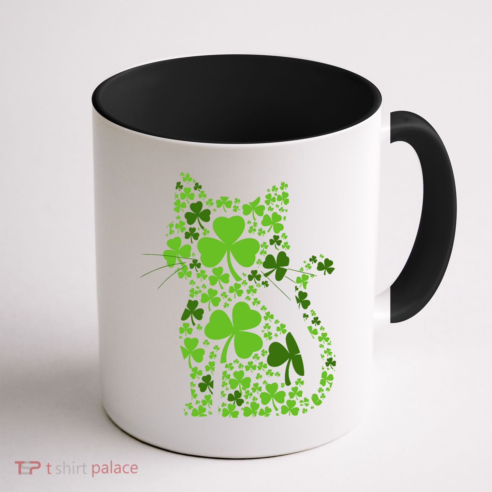 Cute St Patrick's Day Shamrock Clover Cat Coffee Mug