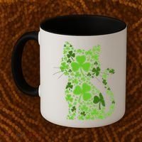 Cute St Patrick's Day Shamrock Clover Cat Coffee Mug thumb 2