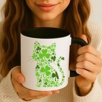 Cute St Patrick's Day Shamrock Clover Cat Coffee Mug thumb 3