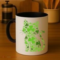 Cute St Patrick's Day Shamrock Clover Cat Coffee Mug thumb 4