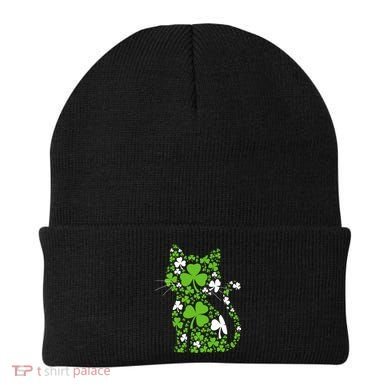 Cute St Patrick's Day Shamrock Clover Cat Beanie