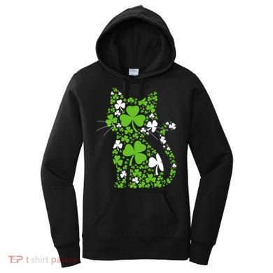 Cute St Patrick's Day Shamrock Clover Cat Women's Hoodie