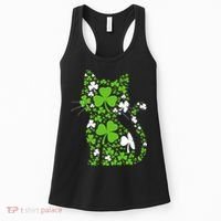 Cute St Patrick's Day Shamrock Clover Cat Women's Tank Top thumb 0