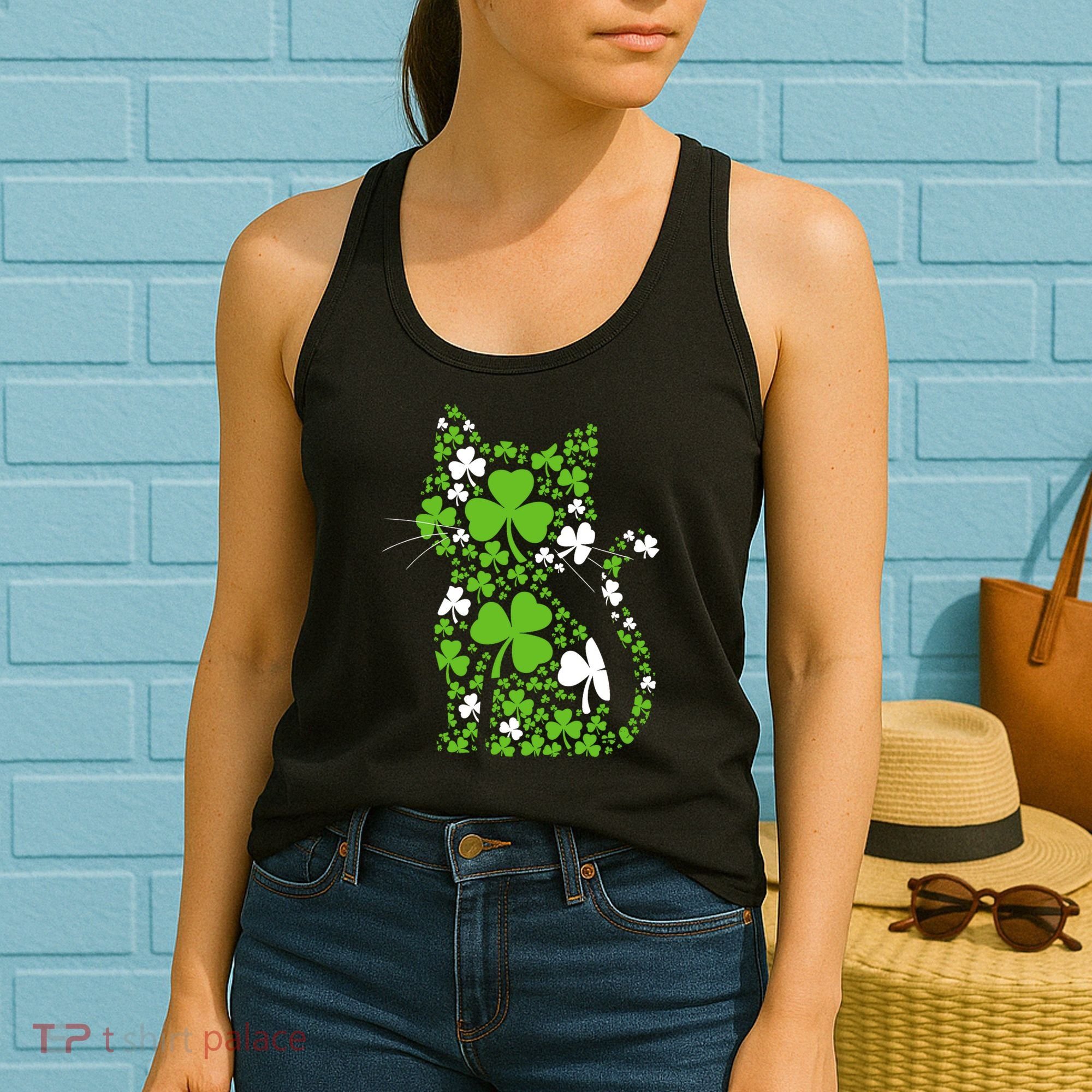 Cute St Patrick's Day Shamrock Clover Cat Women's Tank Top