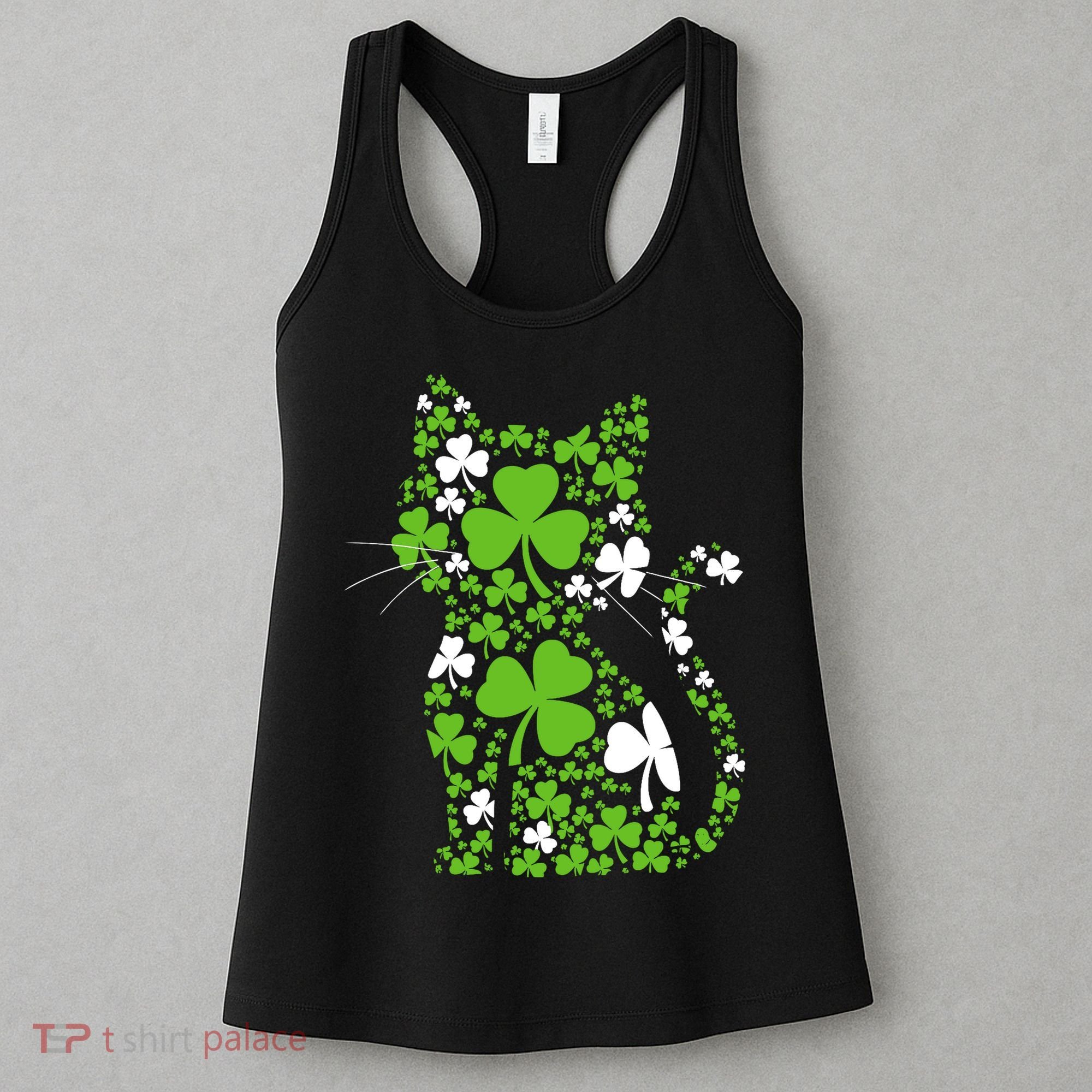 Cute St Patrick's Day Shamrock Clover Cat Women's Tank Top