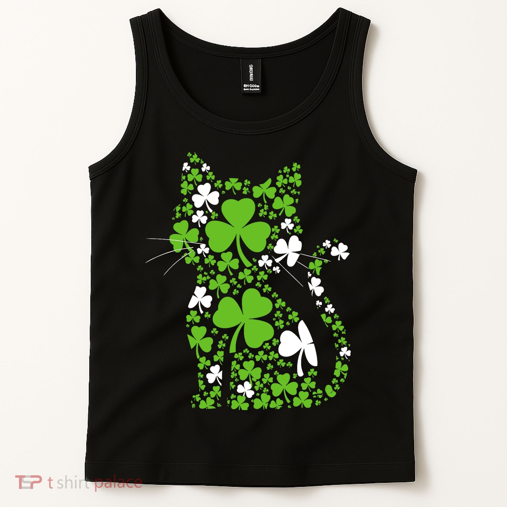 Cute St Patrick's Day Shamrock Clover Cat Tank Top