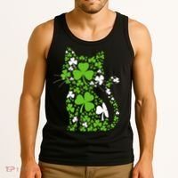 Cute St Patrick's Day Shamrock Clover Cat Tank Top thumb 3