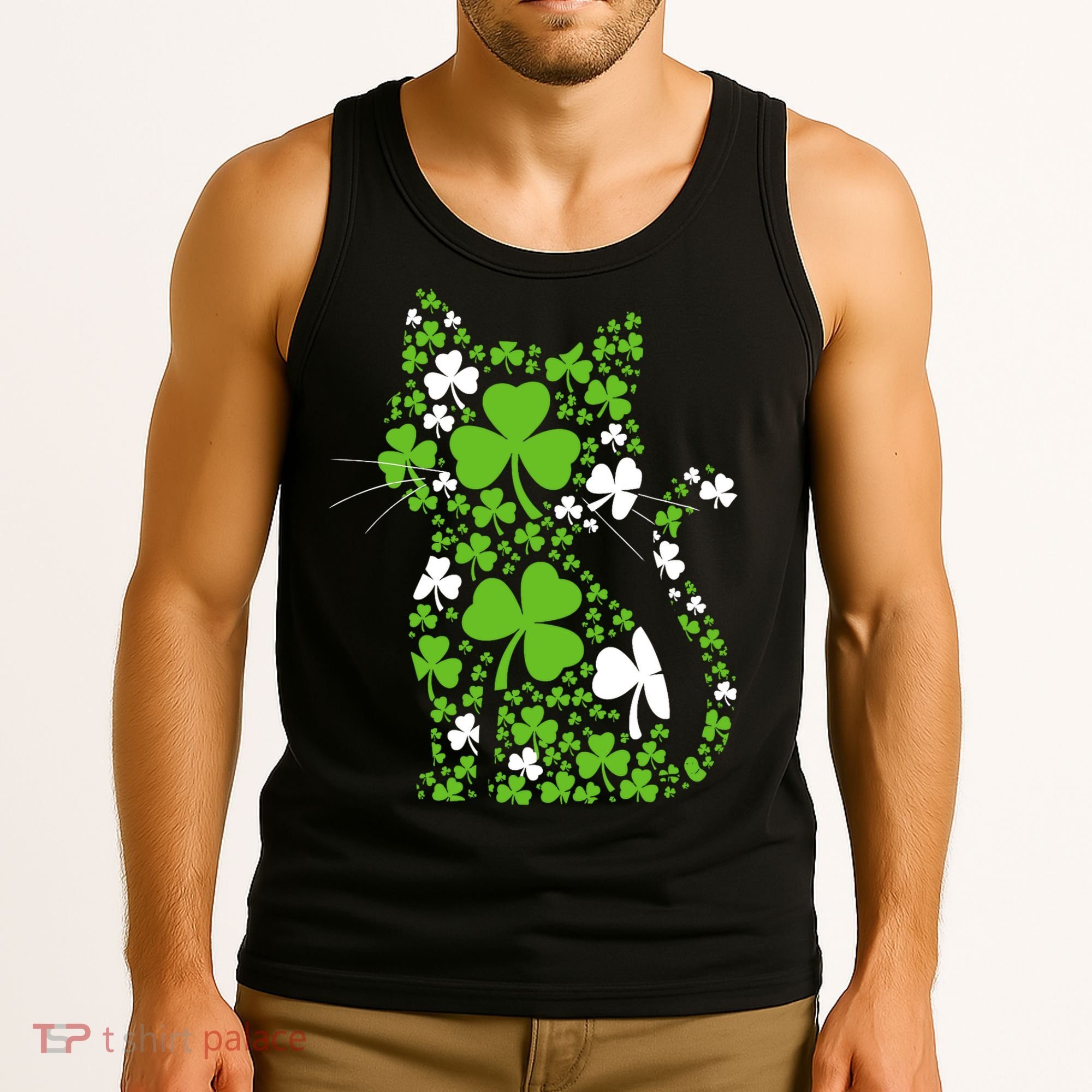 Cute St Patrick's Day Shamrock Clover Cat Tank Top