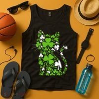 Cute St Patrick's Day Shamrock Clover Cat Tank Top thumb 4