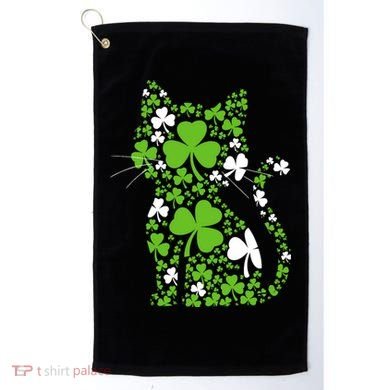 Cute St Patrick's Day Shamrock Clover Cat Golf Towel