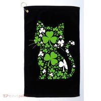 Cute St Patrick's Day Shamrock Clover Cat Golf Towel thumb 0