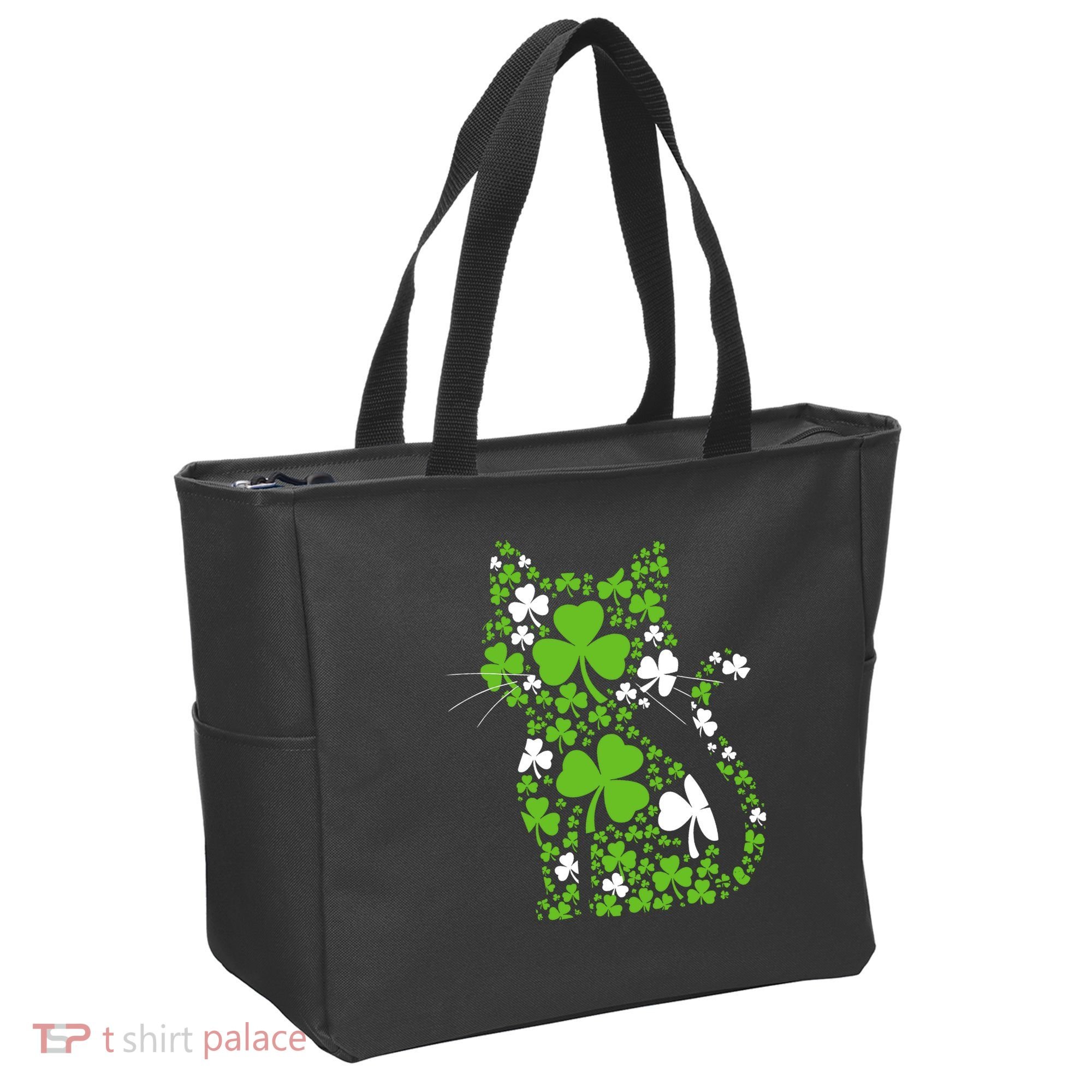 Cute St Patrick's Day Shamrock Clover Cat Tote Bag