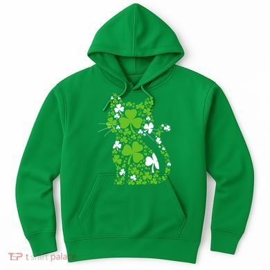 Cute St Patrick's Day Shamrock Clover Cat Hoodie
