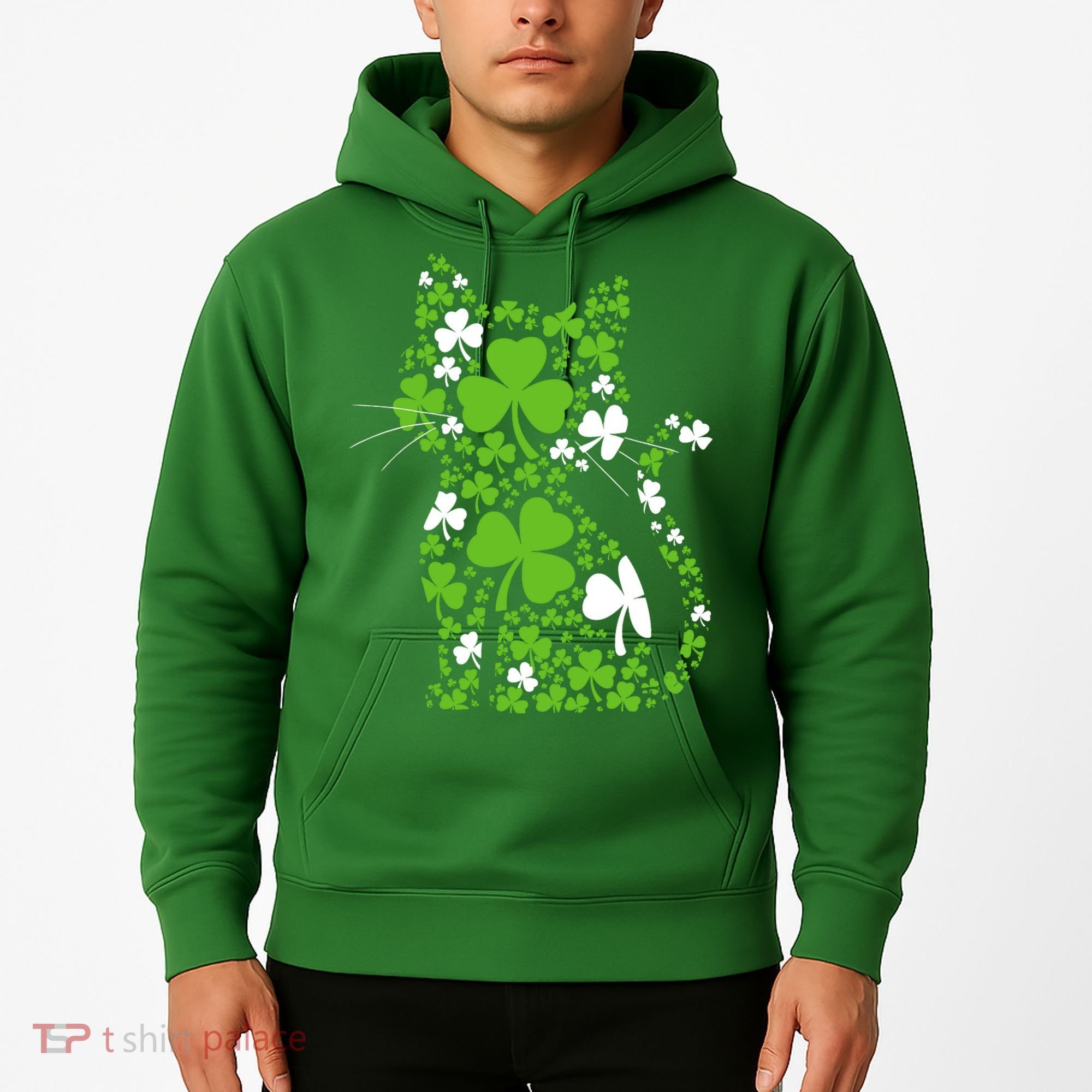 Cute St Patrick's Day Shamrock Clover Cat Hoodie