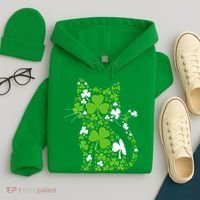 Cute St Patrick's Day Shamrock Clover Cat Hoodie thumb 4