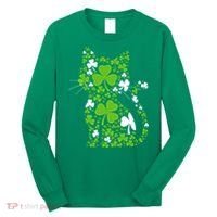 Cute St Patrick's Day Shamrock Clover Cat Long Sleeve Shirt thumb 0