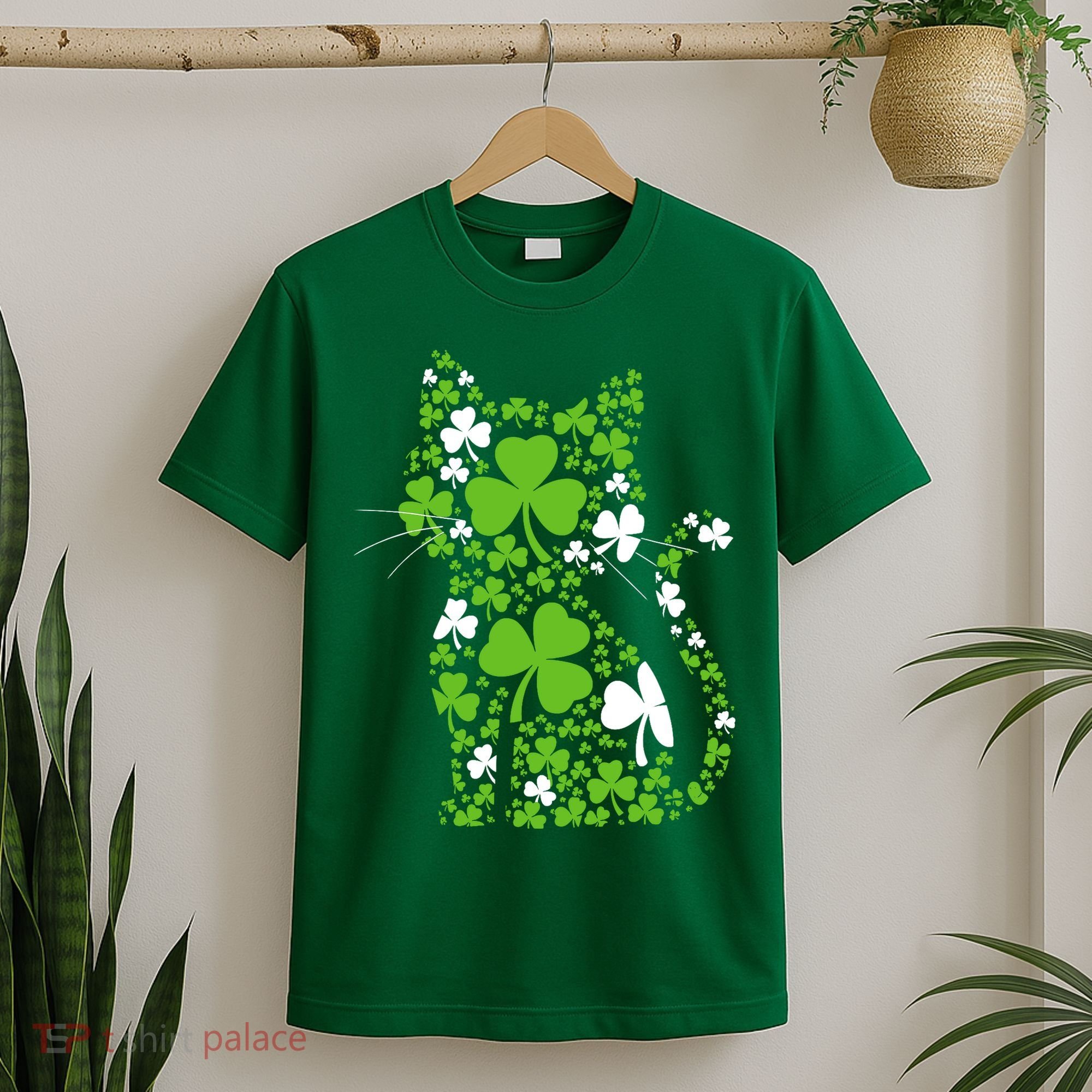 Cute St Patrick's Day Shamrock Clover Cat T-Shirt