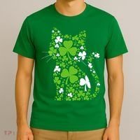 Cute St Patrick's Day Shamrock Clover Cat T-Shirt thumb 3