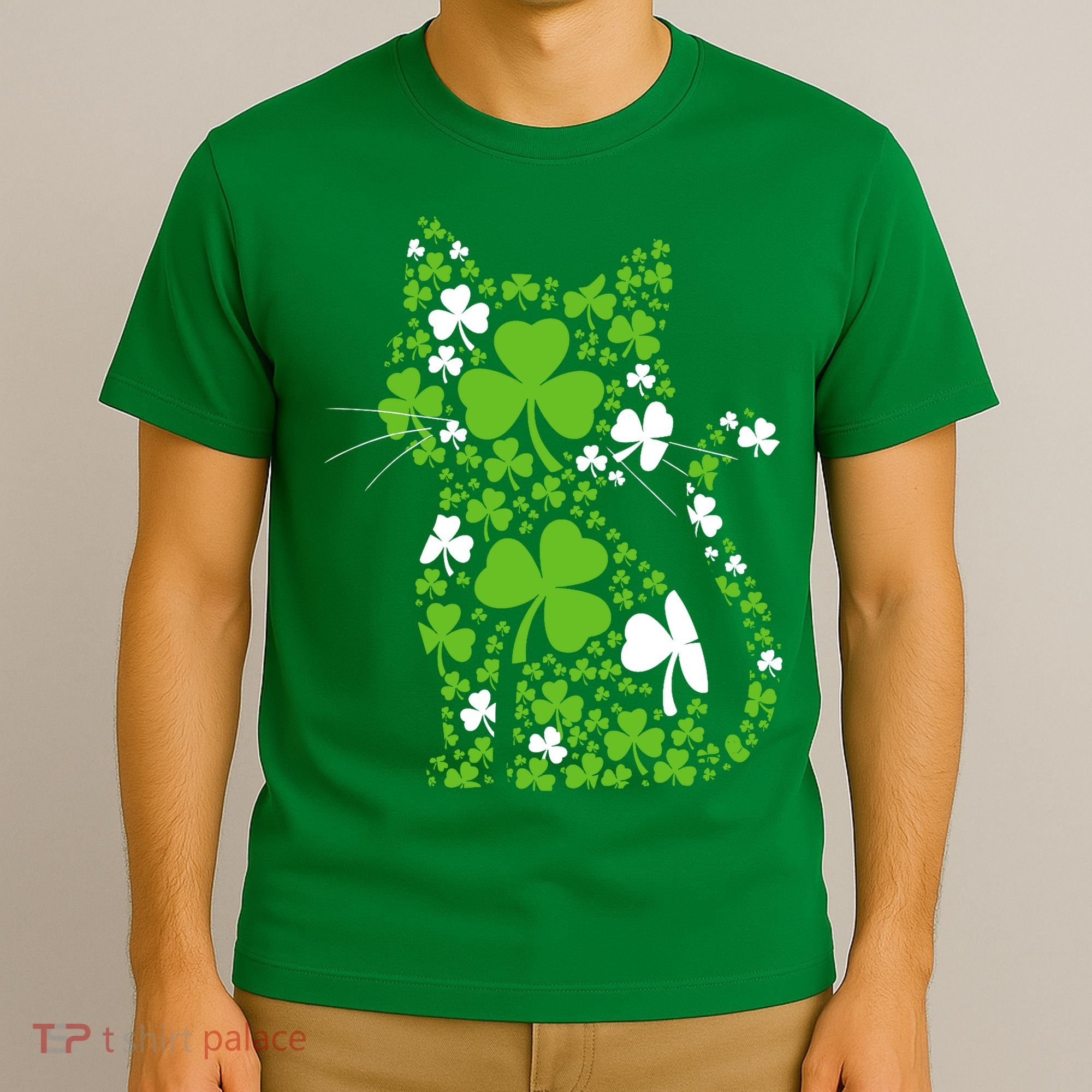 Cute St Patrick's Day Shamrock Clover Cat T-Shirt