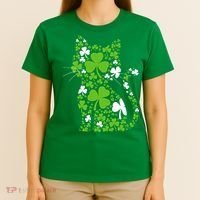 Cute St Patrick's Day Shamrock Clover Cat T-Shirt thumb 4