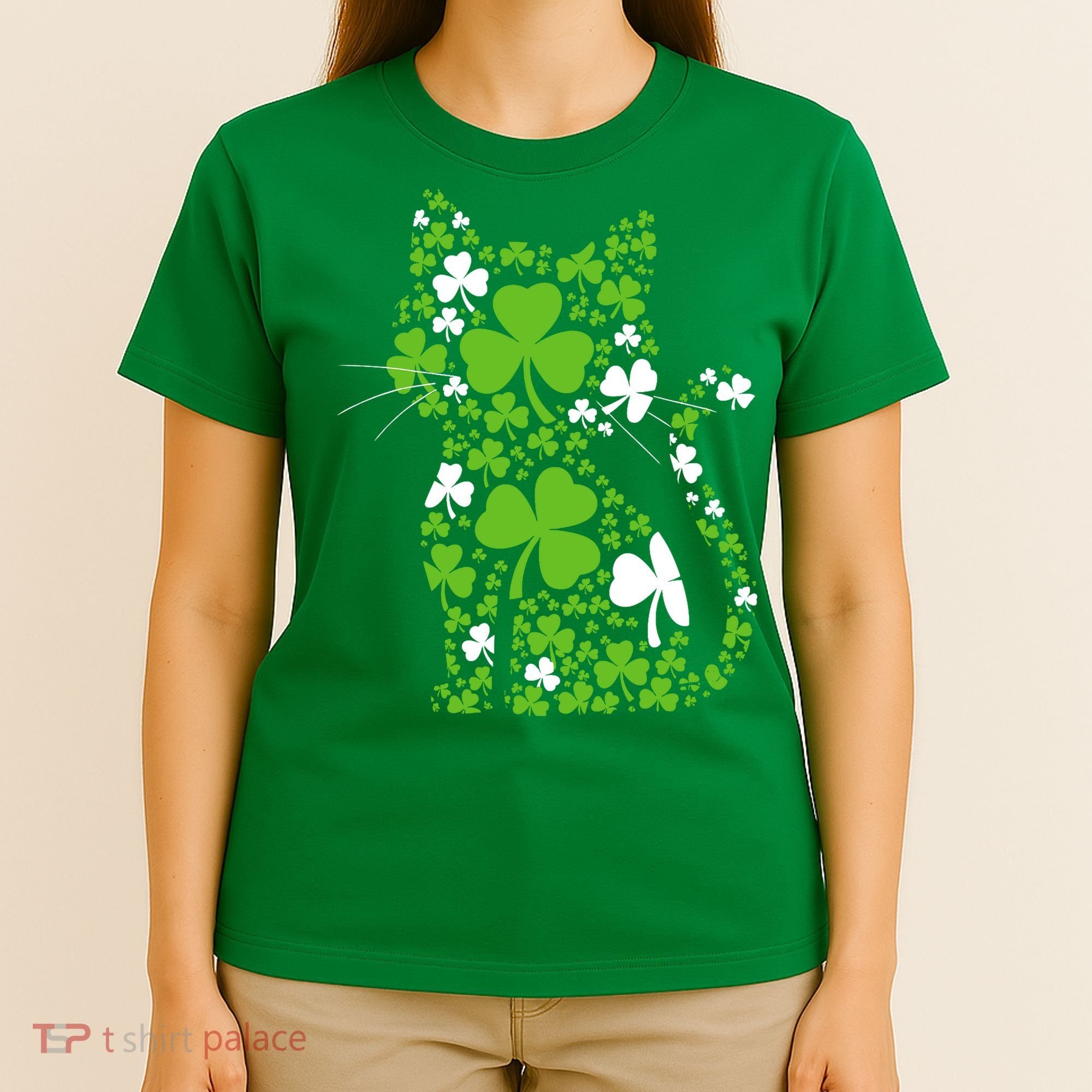 Cute St Patrick's Day Shamrock Clover Cat T-Shirt