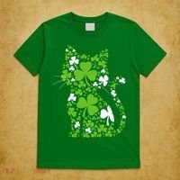 Cute St Patrick's Day Shamrock Clover Cat T-Shirt thumb 5