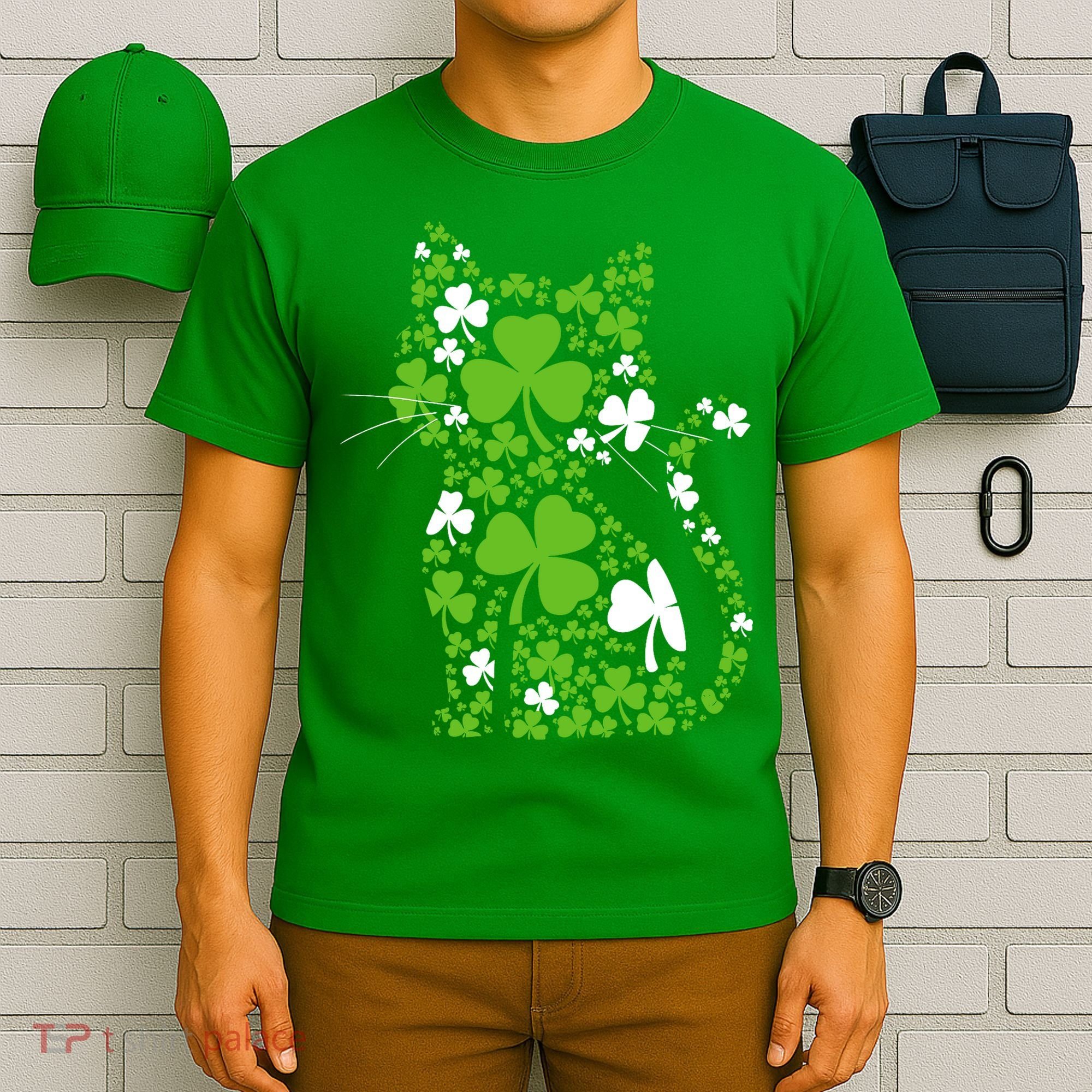 Cute St Patrick's Day Shamrock Clover Cat T-Shirt